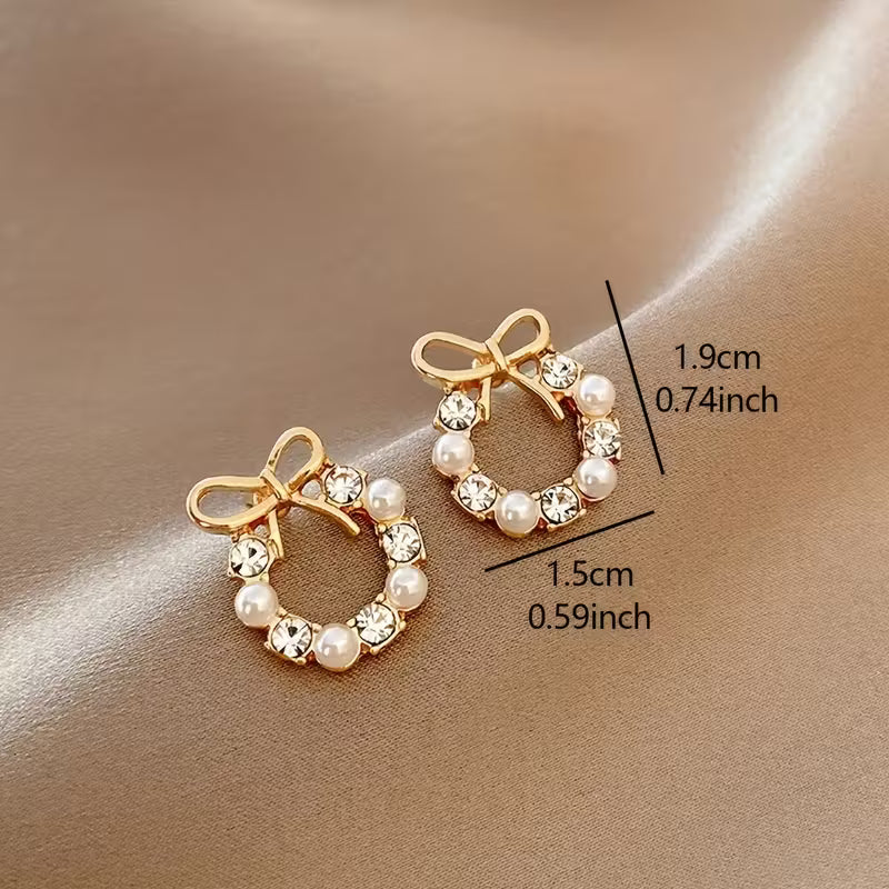 Elegant & Chic Bowknot Faux Pearl Stud Earrings - Zinc Alloy with Stainless Steel