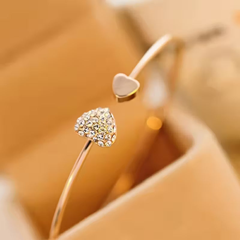 Simple Style Love Heart Open Bangle Bracelet Rose Gold