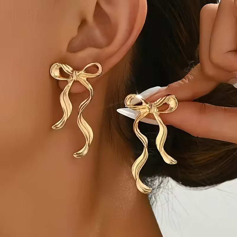 1 Pair Elegant Long Ribbon Bowknot Earrings