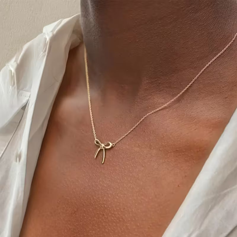 Minimalist Bow Pendant Necklace for Women