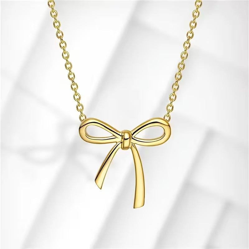Minimalist Bow Pendant Necklace for Women