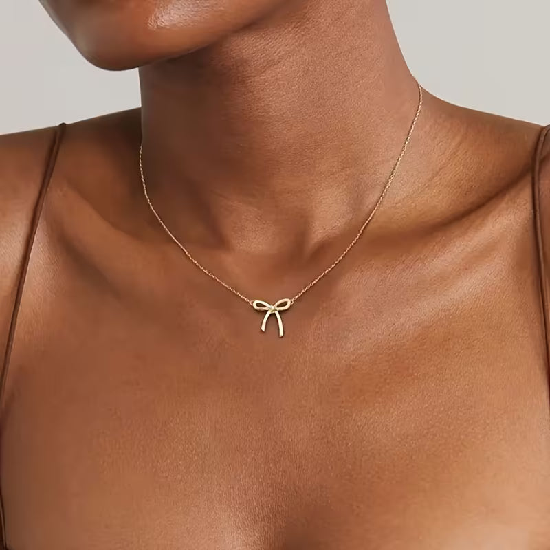 Minimalist Bow Pendant Necklace for Women