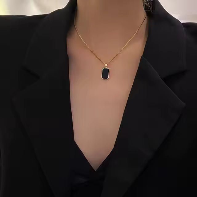 Women's Black Rectangle Pendant Necklace