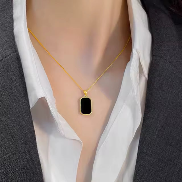 Women's Black Rectangle Pendant Necklace