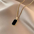 Women's Black Rectangle Pendant Necklace