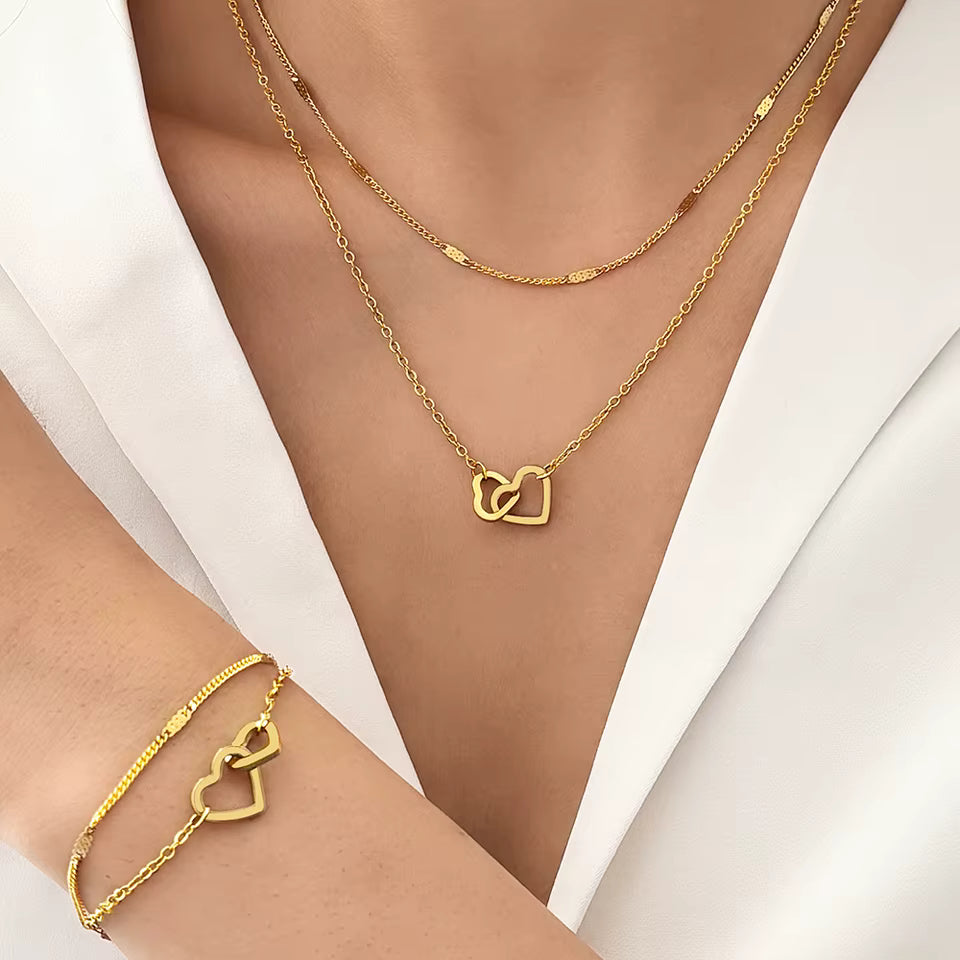 Stainless Steel Jewelry Sets High-End Atmosphere Love Bracelet Love Necklace Double Chain
