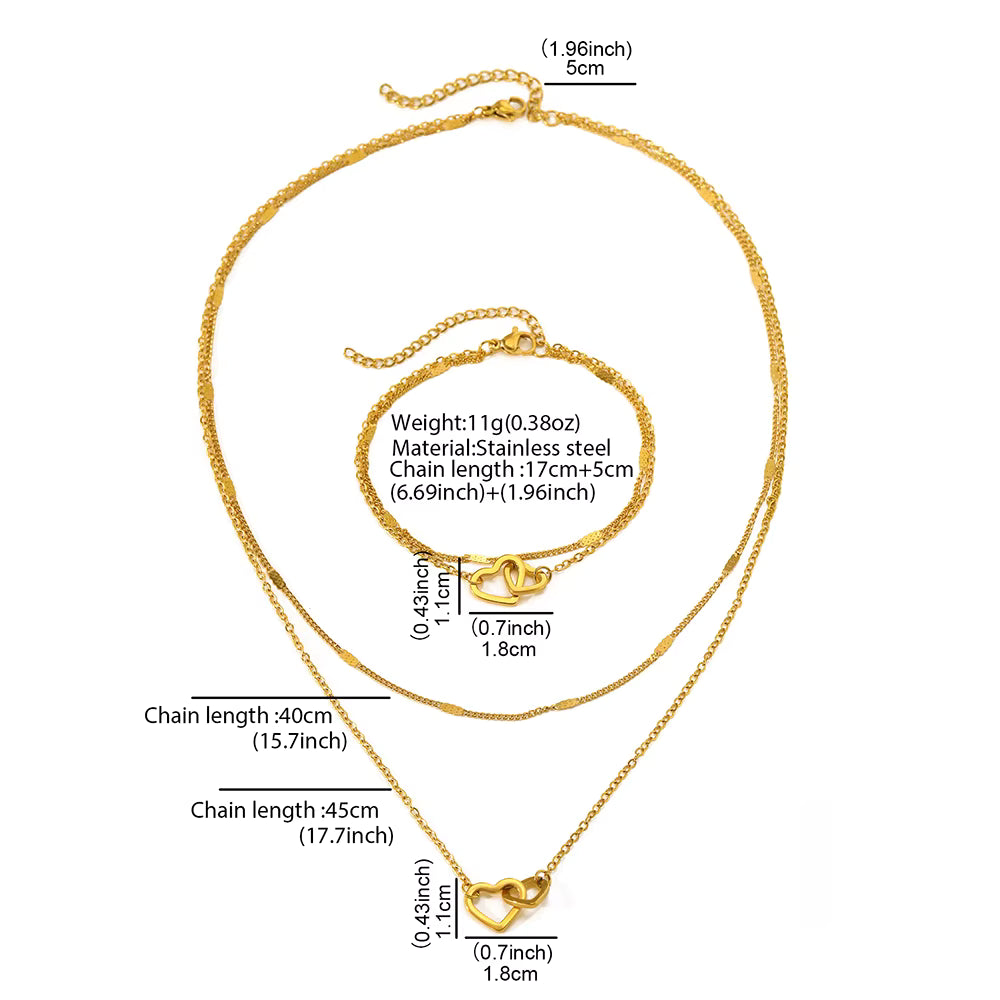 Stainless Steel Jewelry Sets High-End Atmosphere Love Bracelet Love Necklace Double Chain
