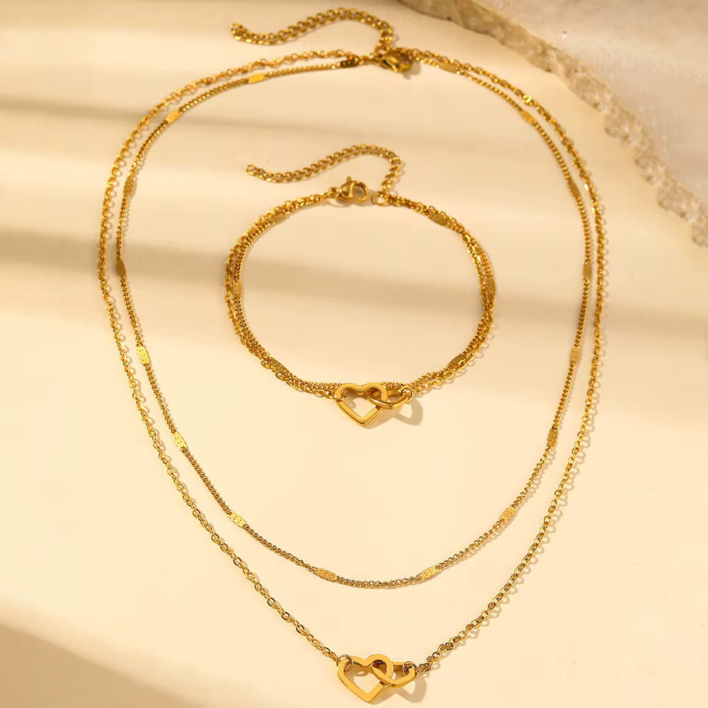 Stainless Steel Jewelry Sets High-End Atmosphere Love Bracelet Love Necklace Double Chain