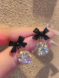 1 Pair Fashion Black Bow Decor Drop Earrings