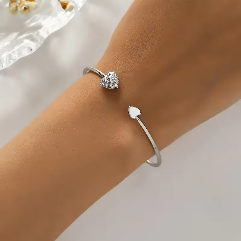 Elegant Silver-Tone Heart Charm Bracelet