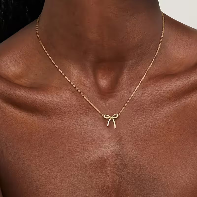 Minimalist Bow Pendant Necklace for Women