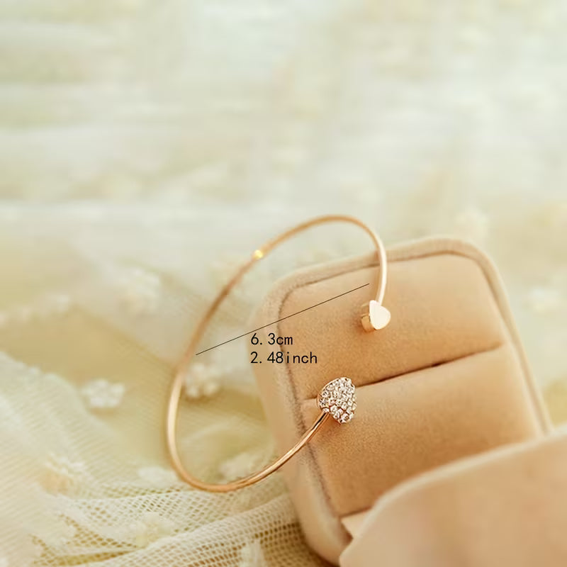Simple Style Love Heart Open Bangle Bracelet Rose Gold