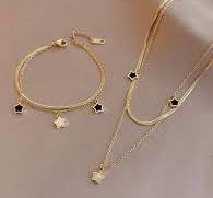 2pcs/Set Stainless Steel Double-Layered Pentagram Hip Hop Style Bracelet & Necklace