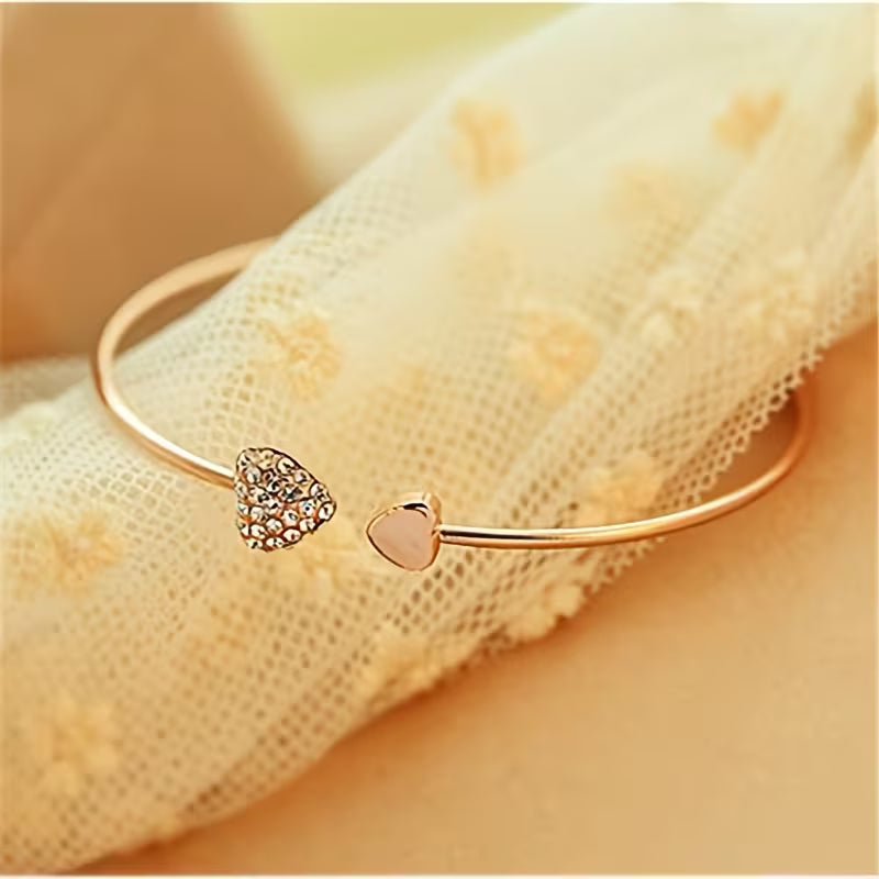 Simple Style Love Heart Open Bangle Bracelet Rose Gold