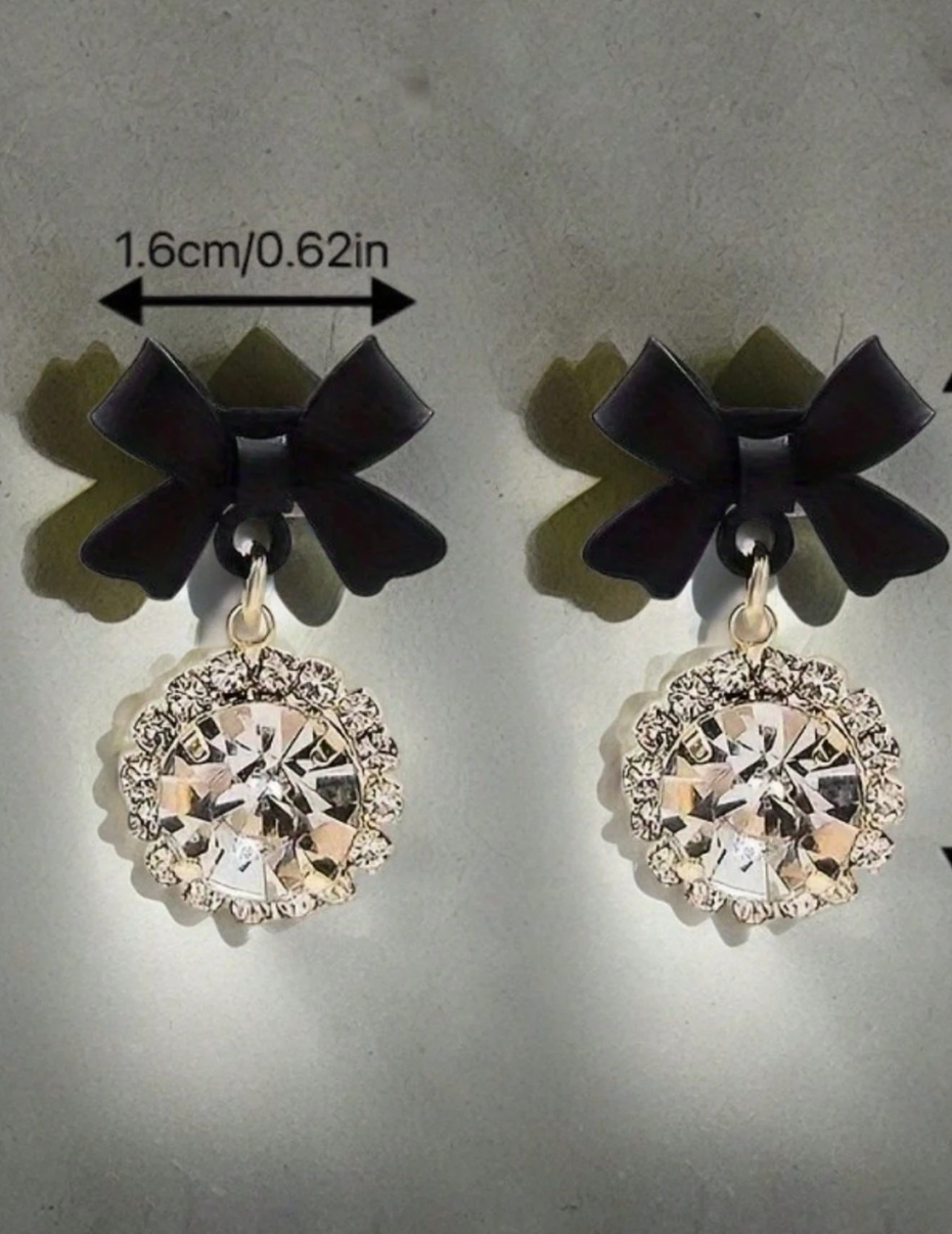 1 Pair Fashion Black Bow Decor Drop Earrings