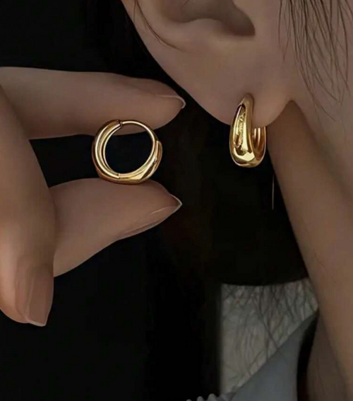 1 Pair 18K Gold Plated Stainless Steel Hypoallergenic French Hoop Earrings, Anti-Tarnish