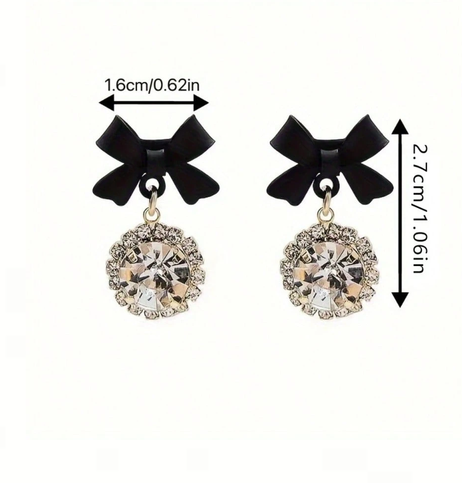 1 Pair Fashion Black Bow Decor Drop Earrings